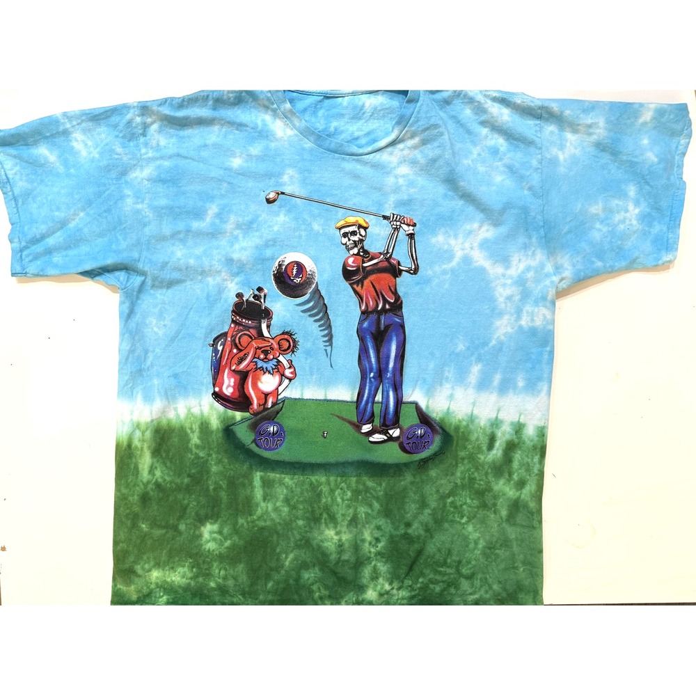 Vintage 90s Liquid Blue Grateful Dead TShirt Mens XL Tie Dye‎ Golf Capitol AOP
